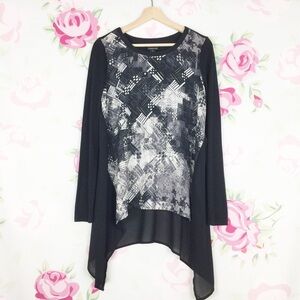 Trouve Black Abstract Long Sleeve Blouse M